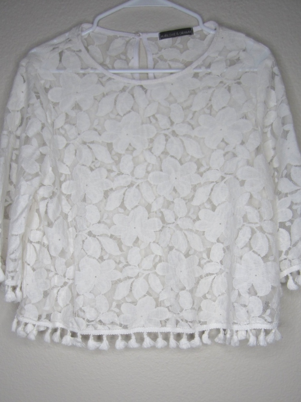 Harlowe & Graham White Lace Tassel Hem Blouse - Size Large